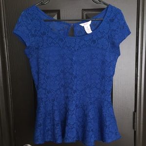 Blue lace peplum top
